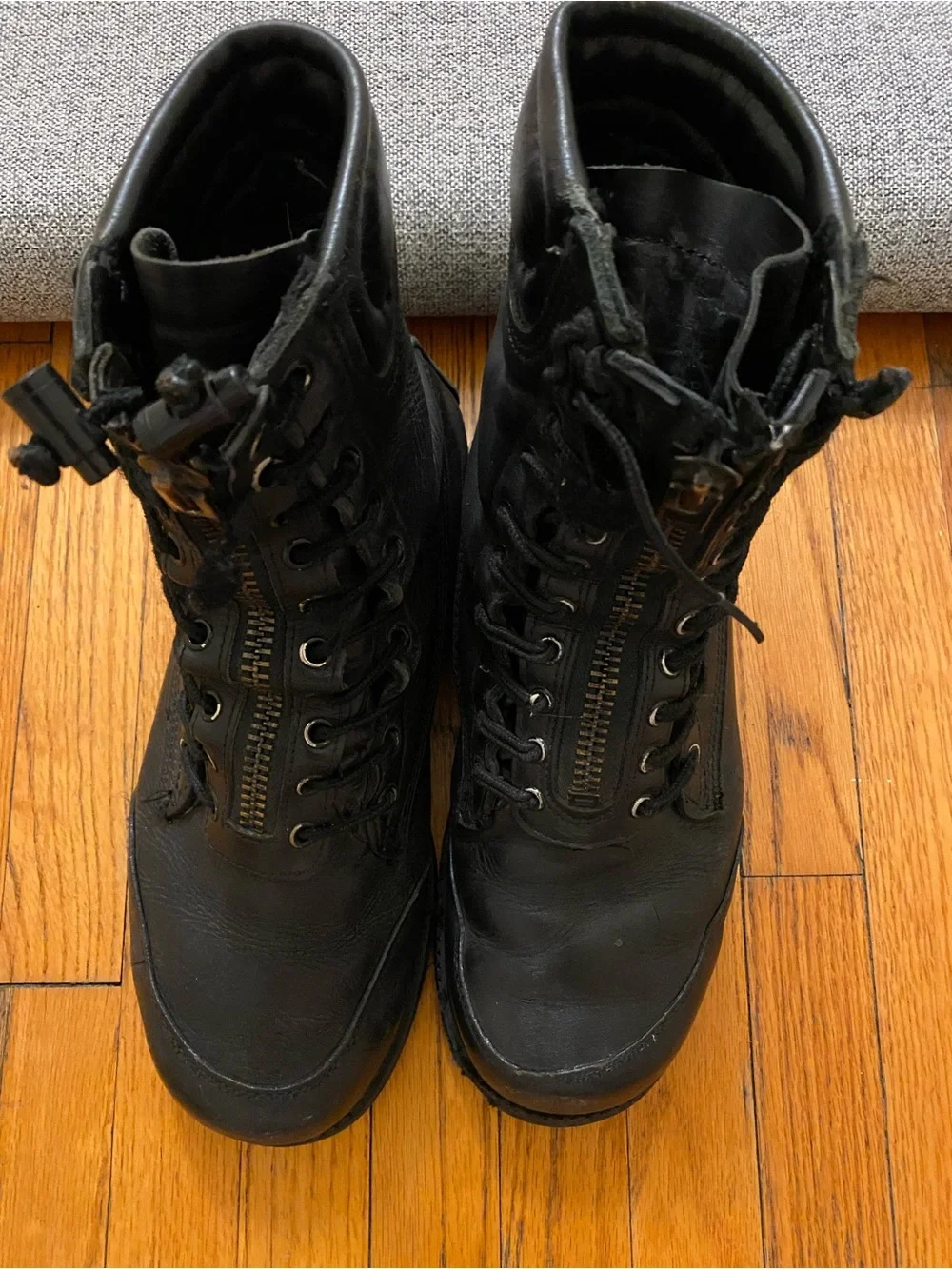 Vintage 80’s/90’s Black Leather Civil / Military Boots Steel Toe Vibram Soles